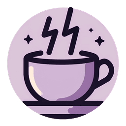 The Electric Melange logo features a stylized, round emblem with a light purple background. In the center, there's a coffee cup, also in shades of purple, resting on a saucer. Rising from the cup are two black, jagged lines resembling lightning bolts, suggesting 'electric.' The cup itself has a simple, modern design with a visible handle. To the upper left and right of the cup are small, four-pointed star shapes, adding a touch of whimsy and sparkle. The overall design is clean, contemporary, and conveys a sense of energy and creativity, fitting for an online art gallery.